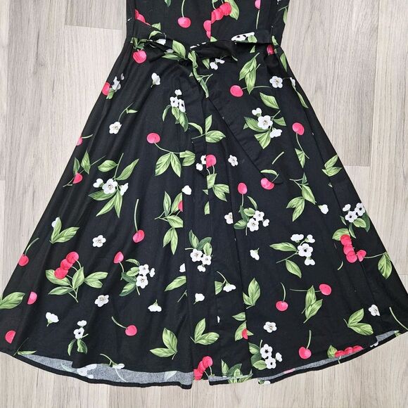 Owin Womens Black Cherry Print Dress Fit And Flare Small - Picture 7 of 7